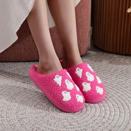 Halloween Slippers for Women Men Retro Memory Foam Plush Fluffy Warm Fuzzy Slippers Holiday Slip-on Indoor Outdoor House Shoes3