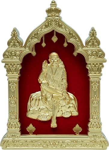 Image of EKA Temple Series Sai Baba Table Top Premium Gold Foil Artwork with Metal Stand | Peace & Faith Inspired Spiritual Decor for Home, Office & Pooja Space | Auspicious Gift