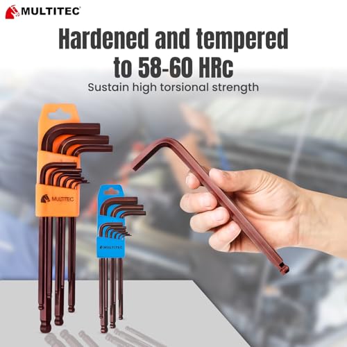 Image of MULTITEC Allen Key Set HBLK200 - 9-Piece Extra Long Ball End Hex Keys (1.5mm to 10mm) with Plastic Holder | Alloy Steel | Hardened & Tempered | Chamfered Edges | High Torsional Strength