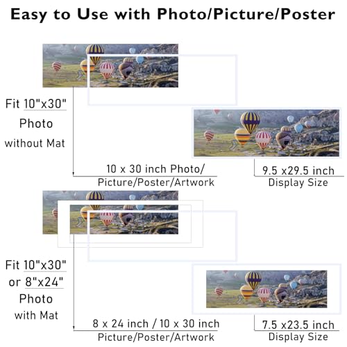 Image of JCJMY 10x30 Picture Frame with 8x24 Mat, Display Photo 8x24 with Mat or 10 x 30 Without Mat, Wall Hanging Large 10 by 30 Poster Frame with Plexiglass, White