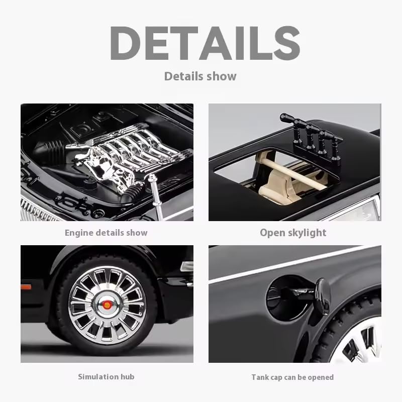 Image of Alokik Enterprise 1:24 Big Hongqi Parade L5 Limousine Luxy Die-Cast Model Metal Pull-Back Car with Sound & Light and 4 Opening Doors Kids' Best Toy Vehicle Gift【Black】