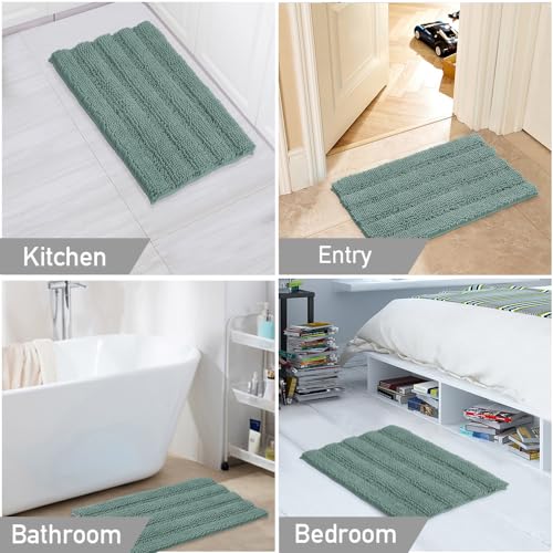 Image of Turquoize Bathroom Rug 20 inchx32 inch, Soft Chenille Bath Rug, Duckeggshell Blue