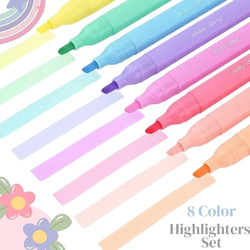 Miniatura 3 de Juego de 8 resaltadores perfumados con aroma a fruta, marcadores de punta de cincel pastel para diario, toma de notas, suministros escolares y de