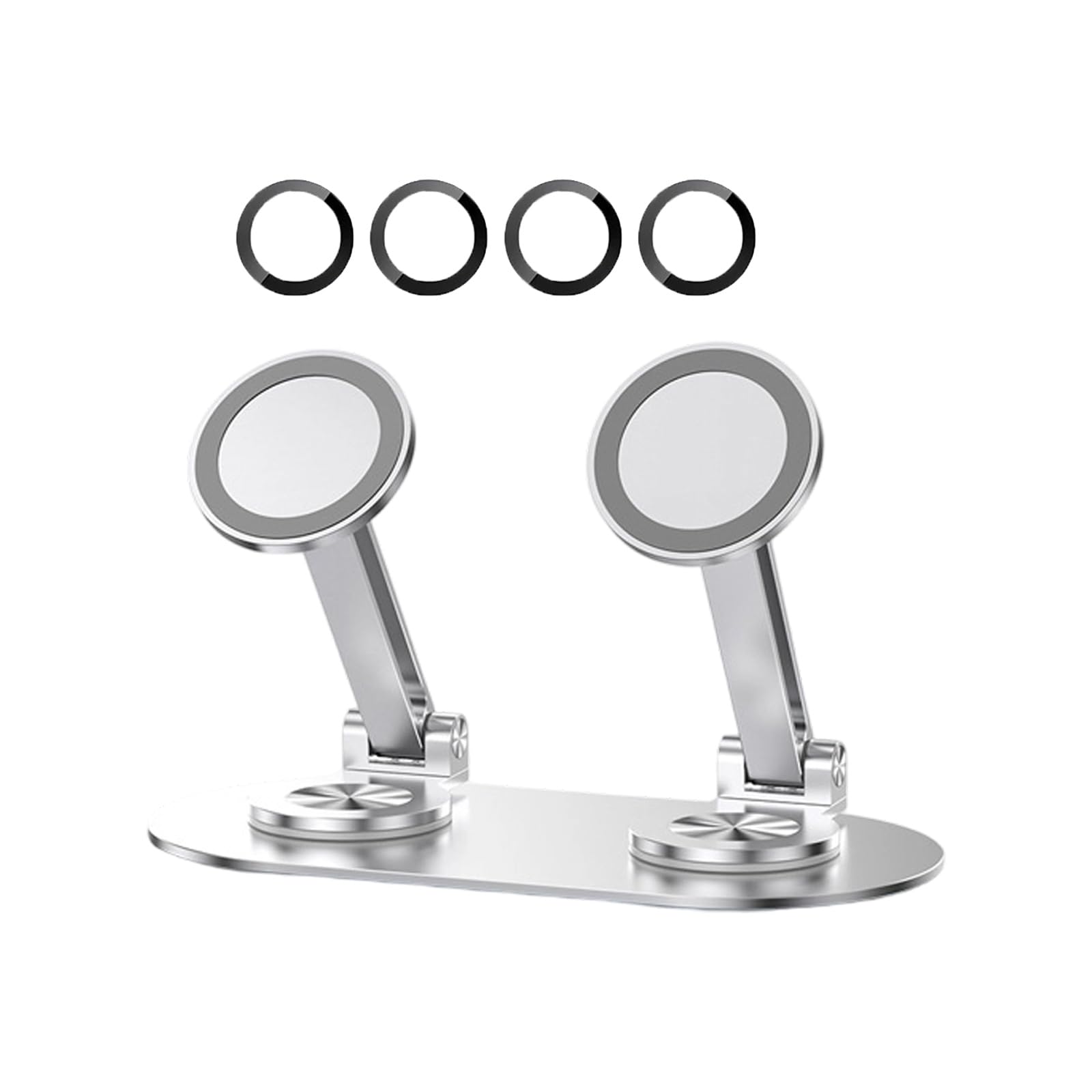 Soporte magnético portátil de doble posición para teléfonos de 4 a 7 pulgadas con rotación de 360 ​​grados Diseño plegable en ángulo ajustable Pies antideslizantes Construcción de aluminio Soporte