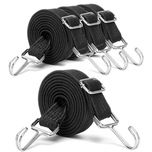 Tendeurs Élastiques, 4 Pièces de 2M Sangle de Serrage Extra Forte, avec Crochet Métallique, pour Vélo, Moto, Porte-Voiture, Camping (Noir)