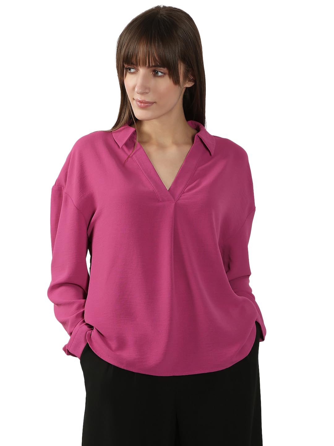 Vero Moda Women Polyester Regular Solid Cuffed Sleeves A-Line Top in neutral