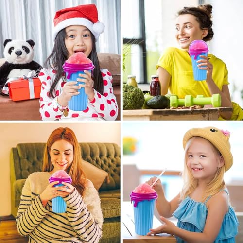 Slush Becher,2 Pcs 500ml Slushie Maker Becher,Slush Becher maker Silikon Squeeze Cup,DIY Slushy Maker Cup Gefrorene Maker Smoothie Becher Sommer-Slush Cup mit Strohhalmlöffel – Bild 8