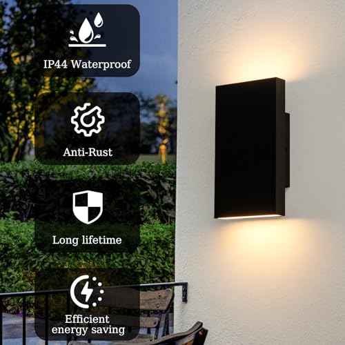 Image of Modern Outdoor Wall Light Black Up and Down Lights Outdoor 10 inch LED Exterior Lighting Fixtures for House, Porch Outside Lights for Entryway Front Door Patio Garage (10W, 3000K /4500K /6000K)