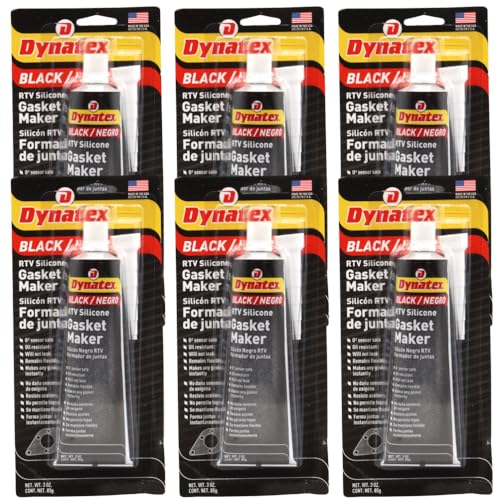 Image of Dynatex Black RTV Silicone Gasket Maker 3 oz Tube - Oxygen Sensor Safe, OEM Specs, 500F Hi-Temp, Oil /Water Resistant, Made in the USA (6-Pack)