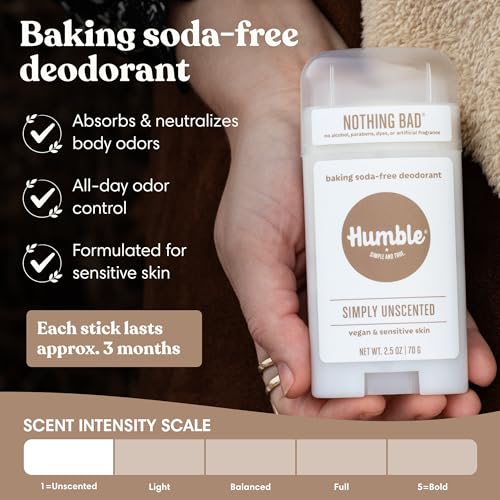Image of Humble Aluminum-Free Deodorant, Simply Unscented - 1 Pack | Baking Soda-Free, Clean, Fresh, Natural, Essential Oils, Sensitive Skin, Long-Lasting Odor Control, Cruelty-Free, Men & Women