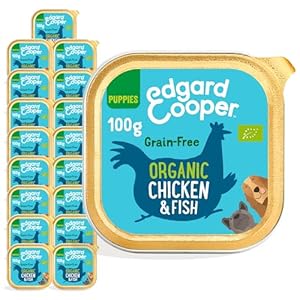 Edgard & Cooper Wet Food for Dogs Chiot Junior Food Smoky Bio No Céréales Tasses 100g x 17 Poulet & Poisson Biologique, Alimentation Saine Savoureuse et équilibrée, Viande fraîche