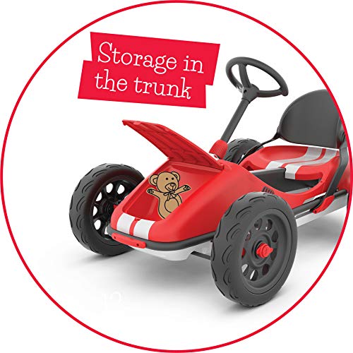 Chillafish Monzi RS: Pedal Go-Kart for Kids 3-7 Years, Folds Down for Easy Storage and Adjustable Seat Without Tools, Airless no-Puncture RubberSkin Tires, and Wall Mount for Easy Storage, Red