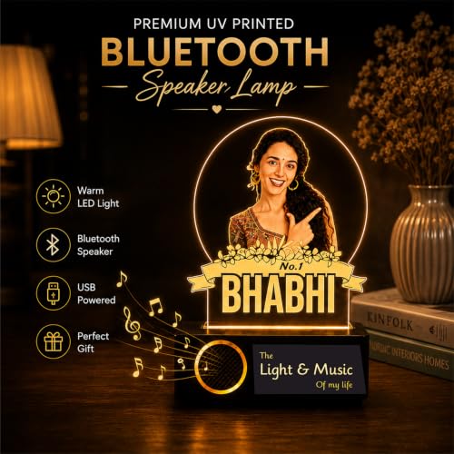 Image of ZOCI VOCI Personalized Rakhi Gift for Bhabhi, HD UV Printed Photo Lamp with Bluetooth Speaker, Warm White LED Acrylic Night Lamp, Custom Picture Gift for Sister-in-Law, Rakshabandhan Gift