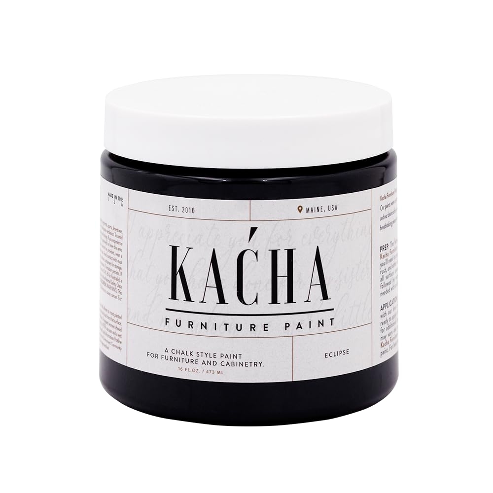 Kacha Furniture Paint | Black Chalk Style Paint for Furniture, Cabinets, and Crafts | Pint -16 oz | Eclipse | Low VOC | Matte | (Topcoat Required)