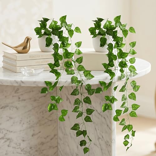 Image of Dekorly Artificial Hanging Garland with Pot - 100cm Rose Vine, 10cm Decorative Pot for Table, Shelf & Wall Decor (2, Vines-01)