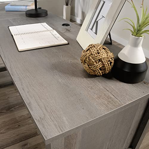 Image of Sauder Cottage Road L Shaped Desk Computer Desk with Drawers, Home Office Desk with Optional File Cabinet Storage, Cable Management, in Mystic Oak Finish