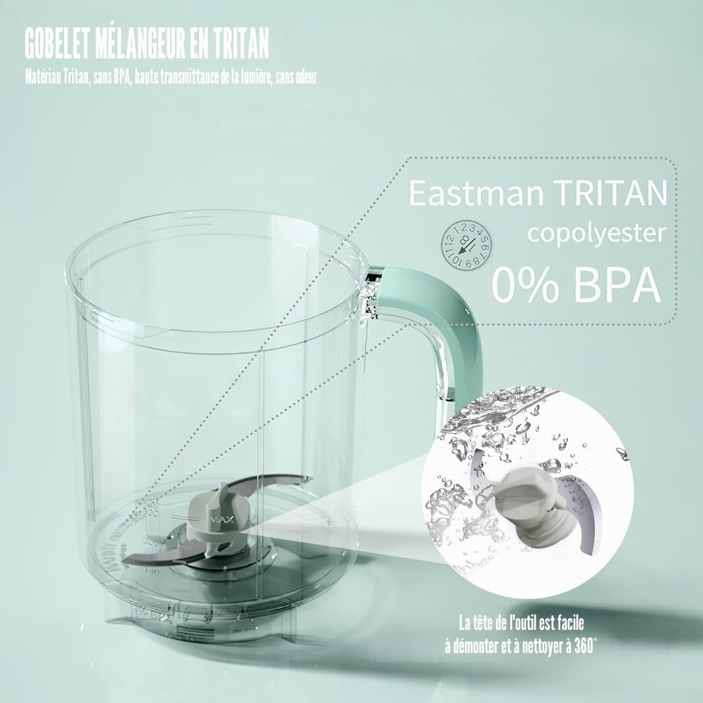 Robot Bébé 4-en-1 Cuit-Vapeur et Mixeur Multifonction pour Bébé, Bol 600ml, Chauffe-Plats et Décongélation, Écran LED avec Minuteur, Sans BPA, Idéal pour Diversification Alimentaire