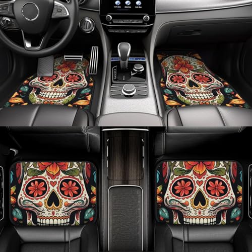 Tapis de sol voiture imperméables à motif crâne avec talonnette renforcée