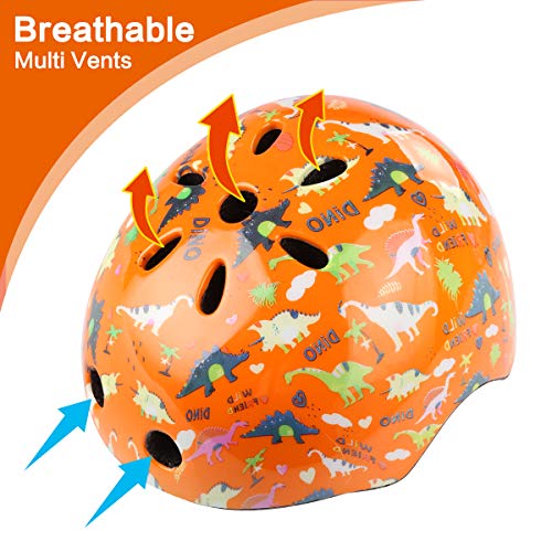 Besmall Cute Kids Bike Helmet Ages 3-7 Boys Girls Adjustable Safety & Comfort Helmets For Multi-Sports Cycle Skating Orange Dinosaur World #TOP2