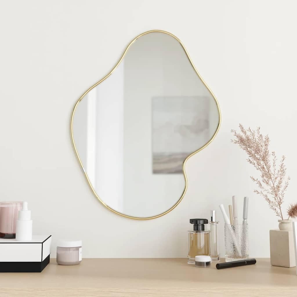 Wandspiegel Golden 50x40 cm mit PVC-Rahmen, Glas 4 mm, Wandmontage für Badezimmer, Schlafzimmer, Flur, Wohnzimmer, Diele, dekorativ, Kosmetik, Makeup, Styling, Rasur
