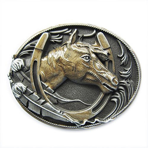 JEAN'S FRIEND Vintage Style Enamel Gold Horse Horseshoe Belt Buckle
