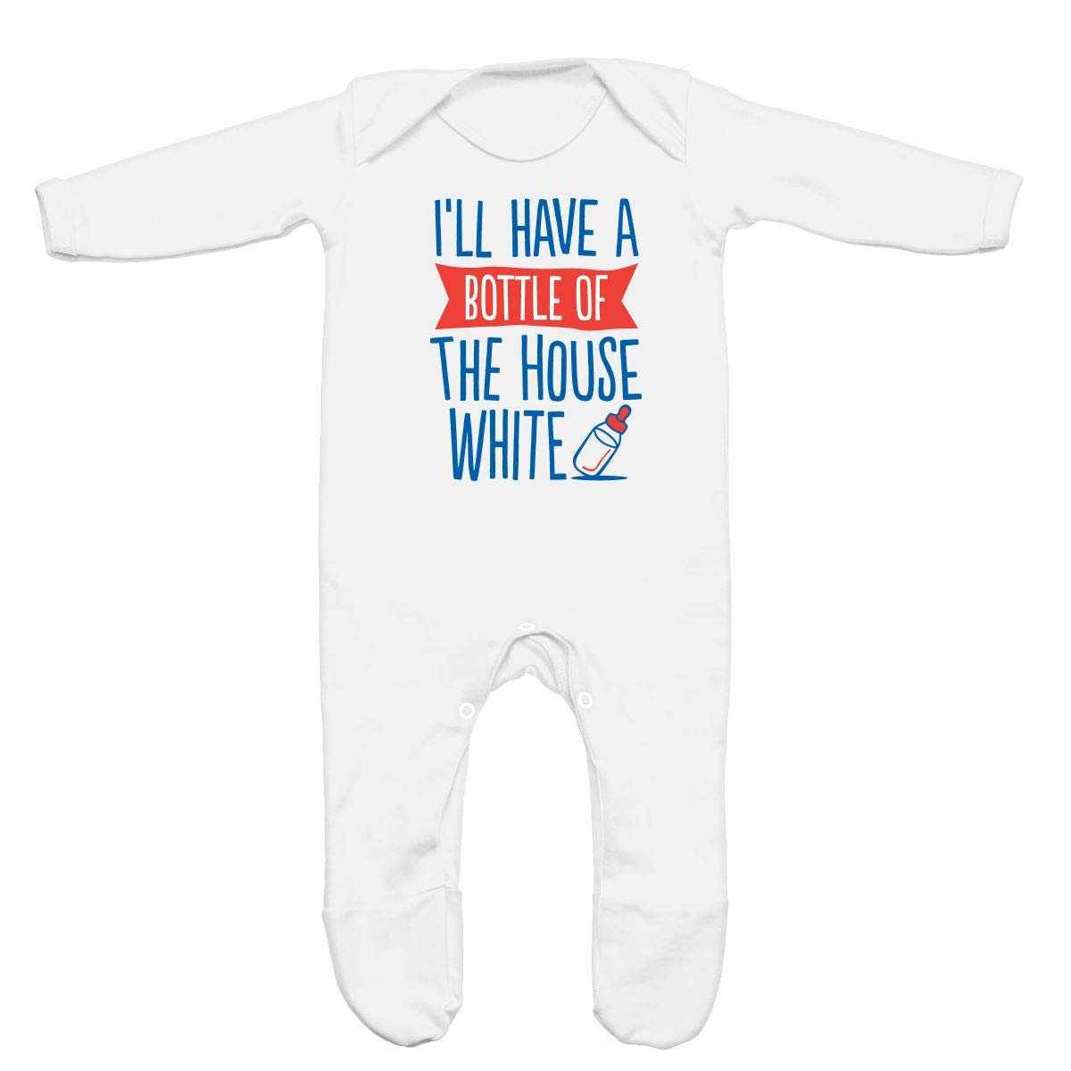 Art Hustle Men's White I'll Have A Bottle Of The House Rompersuit For A Baby Boy Or A Girl ( - 0-3M)