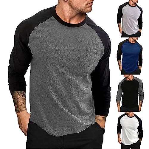 BVEBJDX Men's Raglan Baseball Tee Shirt - Casual T-Shirts Classic Long Sleeve Sweatshirt Color Block T Shirt Crewneck Pullover Breathable Blouse Tops Regular Fit Tshirts Lightweight Sweatshirts White