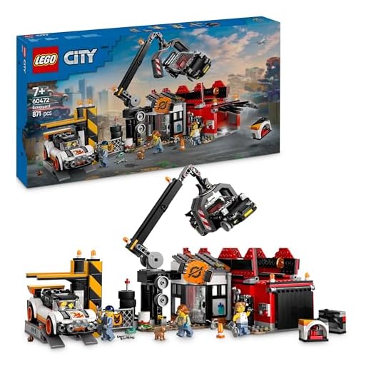 LEGO City Scrapyard with Cars - Construction Toy with Crusher, Crane, 2 Car Toys, 4 Worker Minifigures & an Office Building - Birthday Gifts for 8+ Year Old Boys & Girls - 60472