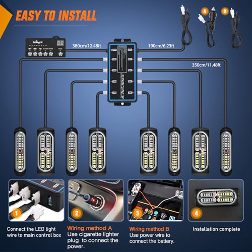 Image of Nilight 8PCS Led Strobe Lights with Controller 12V 24V Sync Blue White