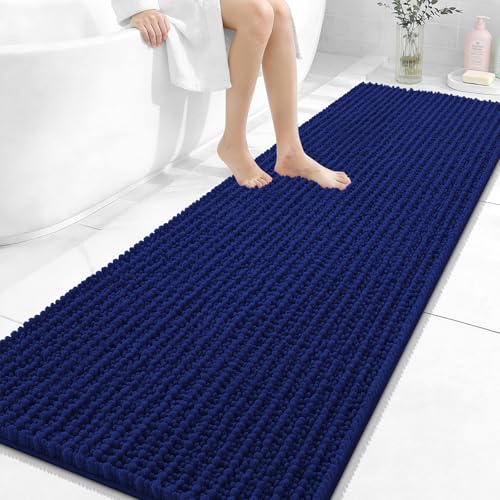 Image of OLANLY Long Bathroom Rugs Runner 70x24, Thick Soft and Absorbent Chenille Bath Mat, Non-Slip, Machine Washable Quick Dry Bath Rugs for Tub Shower Floor, Home Decor Accessories, Navy Blue