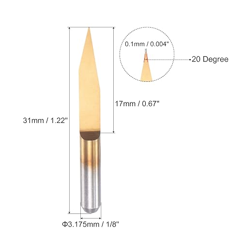 Miniatura 2 de uxcell 10 brocas para enrutador de tallado de madera, titanio recubierto de carburo sólido CNC grabado en V brocas de ranura de 18 pulgadas 0.125