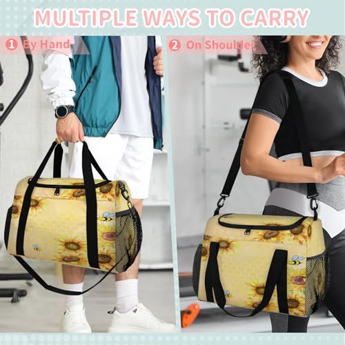 Bees And Sunflower Travel Duffle Bag - Waterproof weekend luggage bag, men's sports and fitness bag, delivery hospital storage bag, overnight luggage bag with pull rod cover3