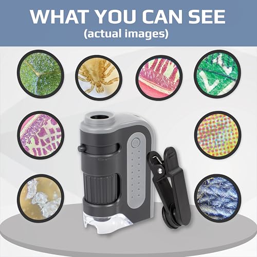 Image of Carson MicroBrite Pro Kit with Pocket Microscope & Smartphone Adapter Clip | Science Kit with 60x-120x LED Lighted Pocket Microscope and Smartphone Adapter For Digiscoping (MM-350)