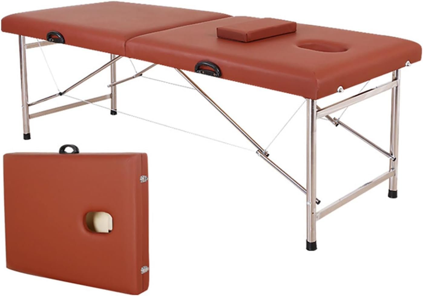ECVVยฎ Foldable Massage Table, Portable Massage Bed, Salon Lightweight Bed with Reinforcement Frame Pillow PU 2 Fold Thick mattress Carrying Handle Bag For SPA Beauty Facial CareSpa Tattoo-Dark Brown