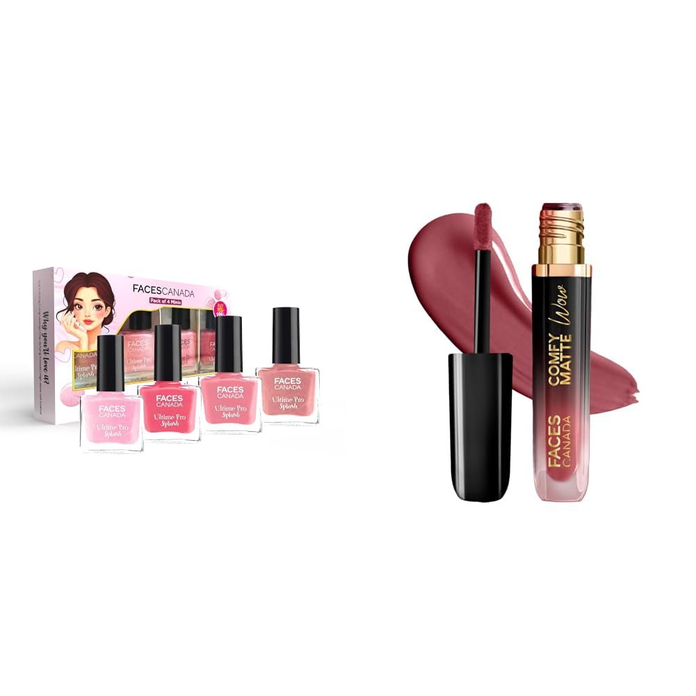 FACESCANADA Ultime Pro Splash Mini Nail Enamel Combo Kit - Pink Pop & Comfy Matte Wow Liquid Lipstick Mauve Majesty 02 3.8ml-image-40