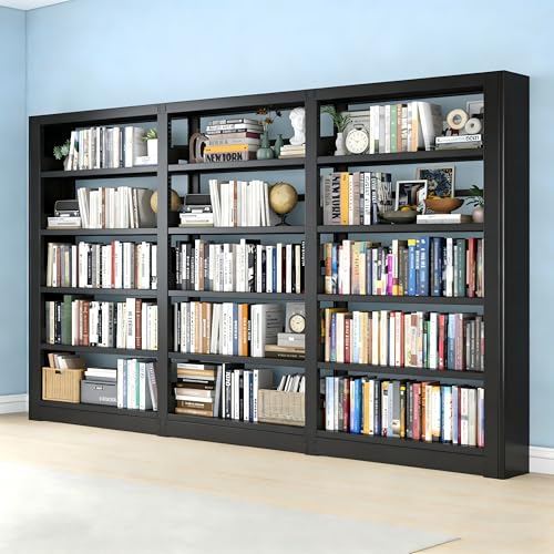 Image of Heavy Duty Metal Bookshelf, 5-Tier Industrial Bookcase with Adjustable Shelves, Large Storage Bookshelf for Living Room, Office, Library, 69 inch H x 102.6 inch W, Black
