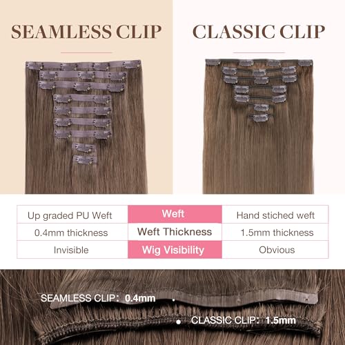 Image of GOO GOO Clip in Hair Extensions Real Human Hair, Remy Human Hair Extensions Clip ins for Women, Natural Human Hair, 14inch 130g 9Pcs, 5 Light Ash Brown