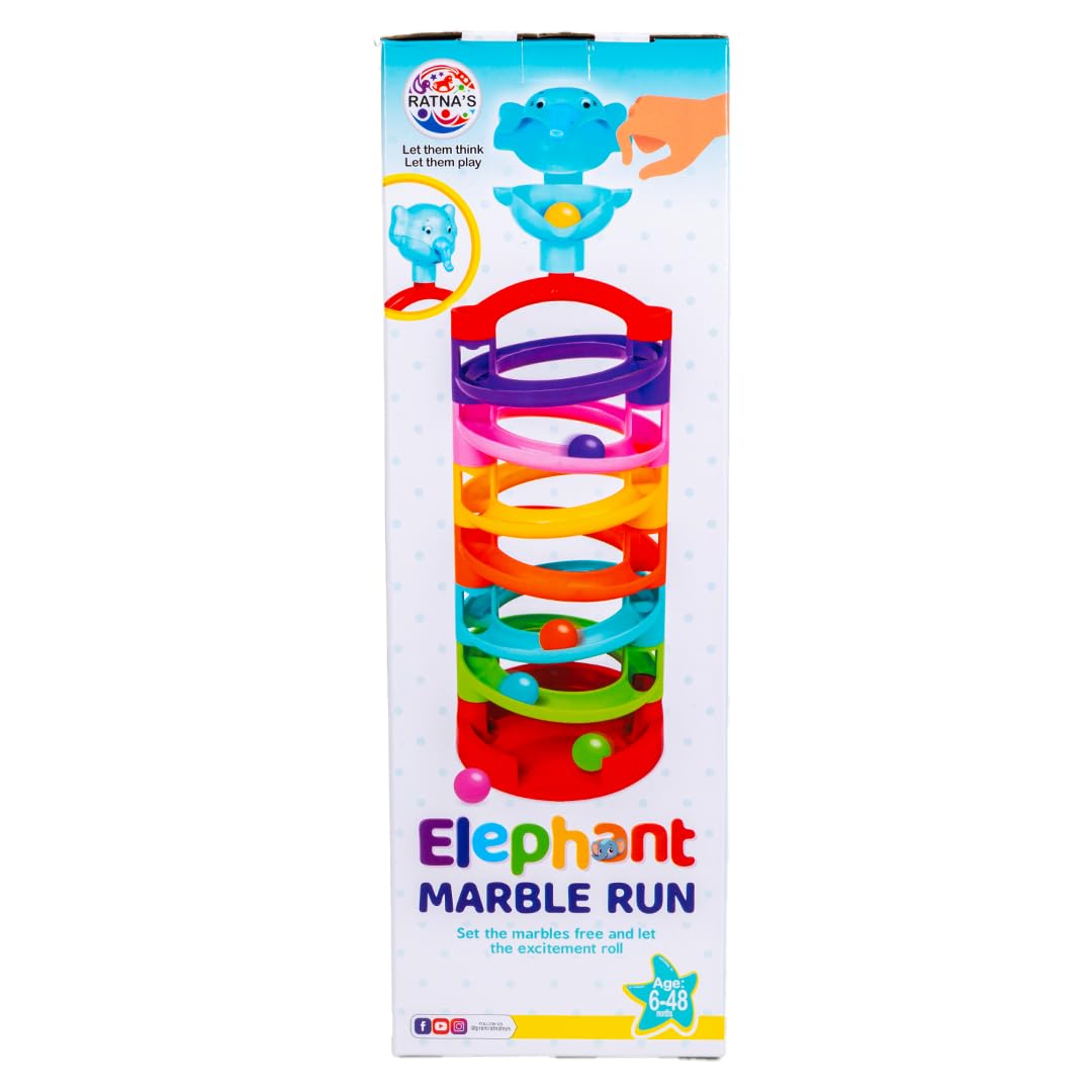 Ratna's Elephant Marble Run Rolling Stacking Toys for 6 + Month Old Baby, Multicolor 3