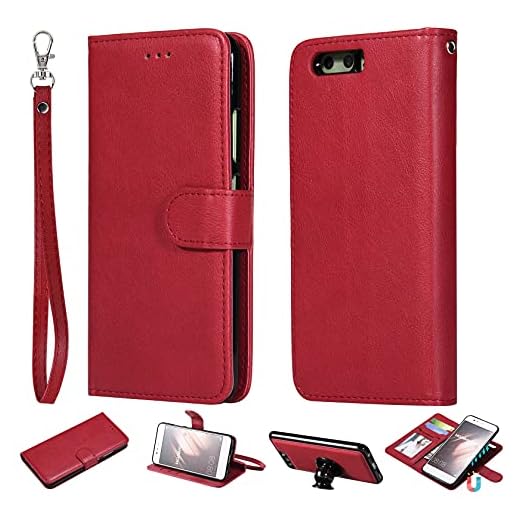Mobilskal För Huawei P10 Plånboksskydd Case Credit Card Slot Stand Phone Case PU Läderfodral Magnetisk spänne Telefonväska Lämplig för Huawei P10 Mobiltelefon Tillbaka (Color : Red)