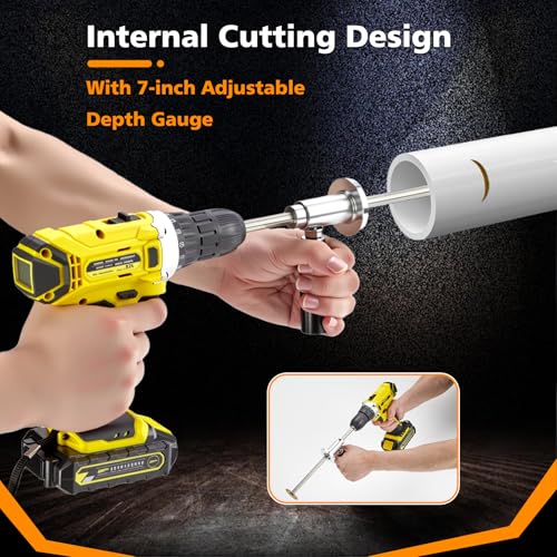 Image of Internal /Inside PVC-ABS Pipe Cutter Tool for Drill,with Handle and 3 Diamond Grit Cutting Wheel,7-Inch Adjustable Cutting Depth,Pvc Pipe Inside Cutter Set with 1 /4 Hex Shank Internal Plastic