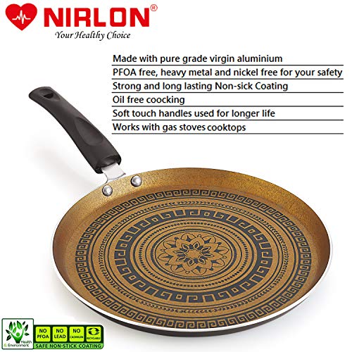 Image of Nirlon Mandala Non Induction Base Non Stick Aluminium 2 Piece Pots and Pan Set [Flat Dosa Tawa 26cm + Deep Kadhai 22cm - 1.8 Liter]