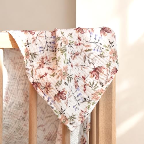 Image of lulumoon Muslin Swaddle Blankets for Baby: Soft Cotton Newborn Receiving Blankets - Floral Print Nursery Gift Set for Baby Girls(Sand Flower)