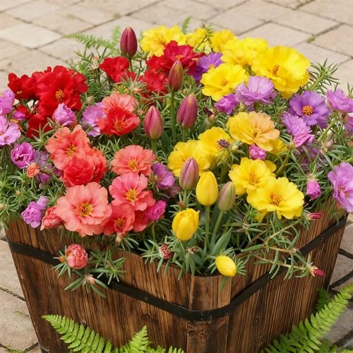 Mixed Color Portulaca Grandiflora Seeds 20000 Double Moss Rose Seeds for Planting Heirloom Ground Cover - Purslane Flower Seed for Outside Beds Yards Flower Garden