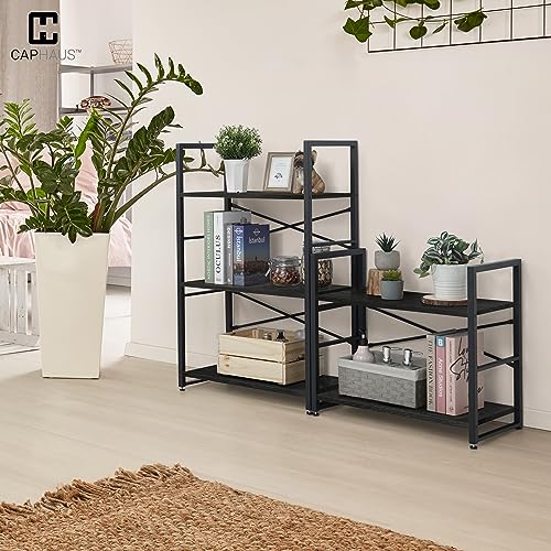 Image of CAPHAUS 2 Tier Small Bookshelf, 24 Inch Width Free Standing Shelf, Bookcase Shelf Storage Organizer, Industrial Book Shelves for Home Office, Living Room, Black Shelves & Metal Frame