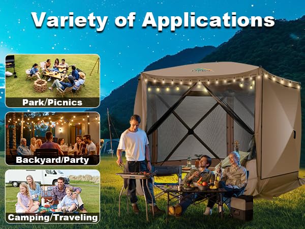 Image of COBIZI 10x10 Pop up Gazebo Screen House Tent for Camping, Pop-up Camping Canopy with Sidewalls, Portable Outdoor Quick-Set Hub Tent with Carrying Bag&Ground Stakes, Khaki(Upgraded 2.0)