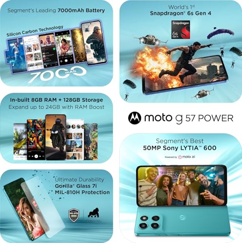 Image of Motorola G57 Power 5G (Pantone Fluidity, 8GB RAM, 128GB Storage) | 6.72 inch FHD+ Display | Snapdragon 6s Gen 4 Processor | 50MP + 8MP Dual Rear Camera | 8MP Front Camera | 7000mAh Battery | 5G Smartphone