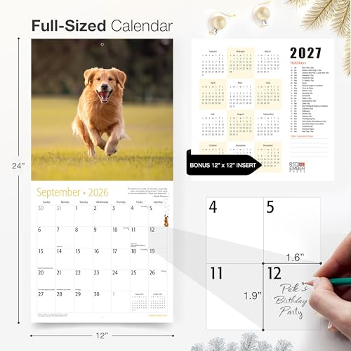 Image of RED EMBER Golden Retrievers 2026 Wall Calendar 12 Month | 12 inch x 24 inch Open | Thick & Sturdy Paper | Holiday Gift | Cute Puppy Dog Calendar 2026