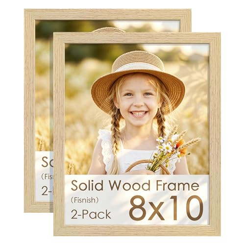 Image of 8x10 Picture Frame Set of 2, Natural Solid Wood Frames, Natural