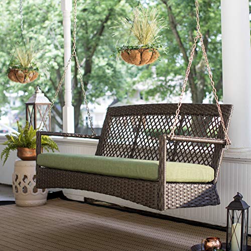 Image of Carry Bird Rattan Wicker Resin Two Seater Sofa Adults | Garden & Outdoor Hammock Double Swing With Cushions | Porch Hanging Chair | Jhula | 59 Cmoslov