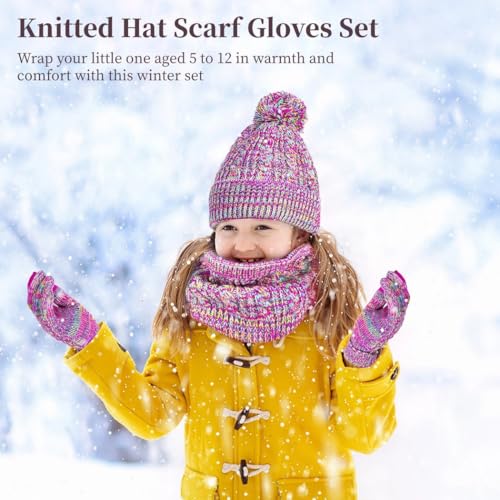 Winter Warmth Set For Kids: Hat, Scarf, Gloves, Ages 5-12, Knitted Beanie And Neck Warmer, Thermal Gloves For Cold Weather3